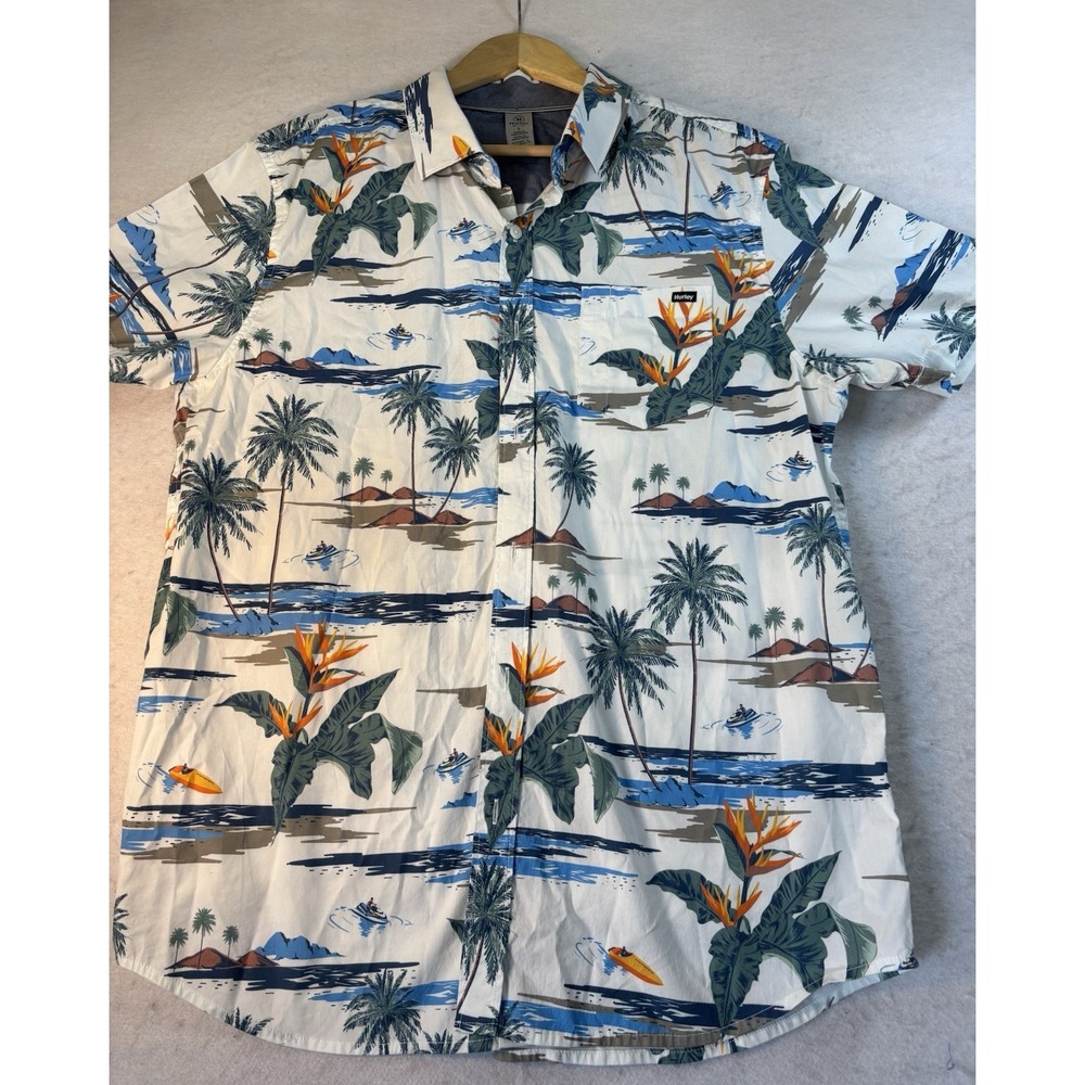 Hurley Hawaiian Cotton Shirt Mens L Short Sleeve Lightweight Vacation Beach